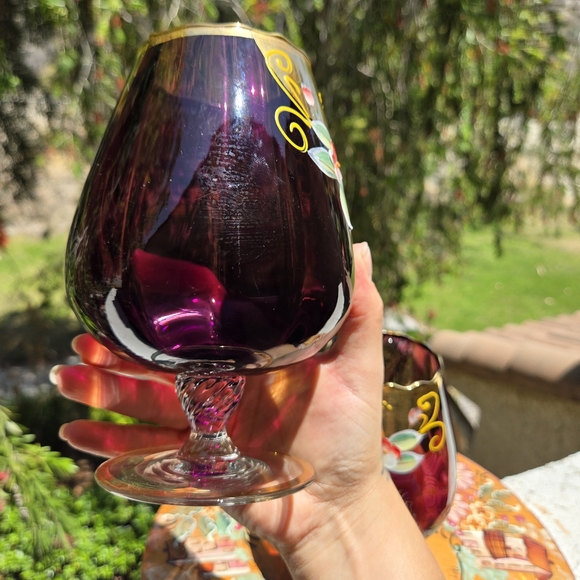 Czech Bohemian Glass Amethyst Purple Glass Brandy Snifter Lrg Decorative Set Of2 - Picture 6 of 17
